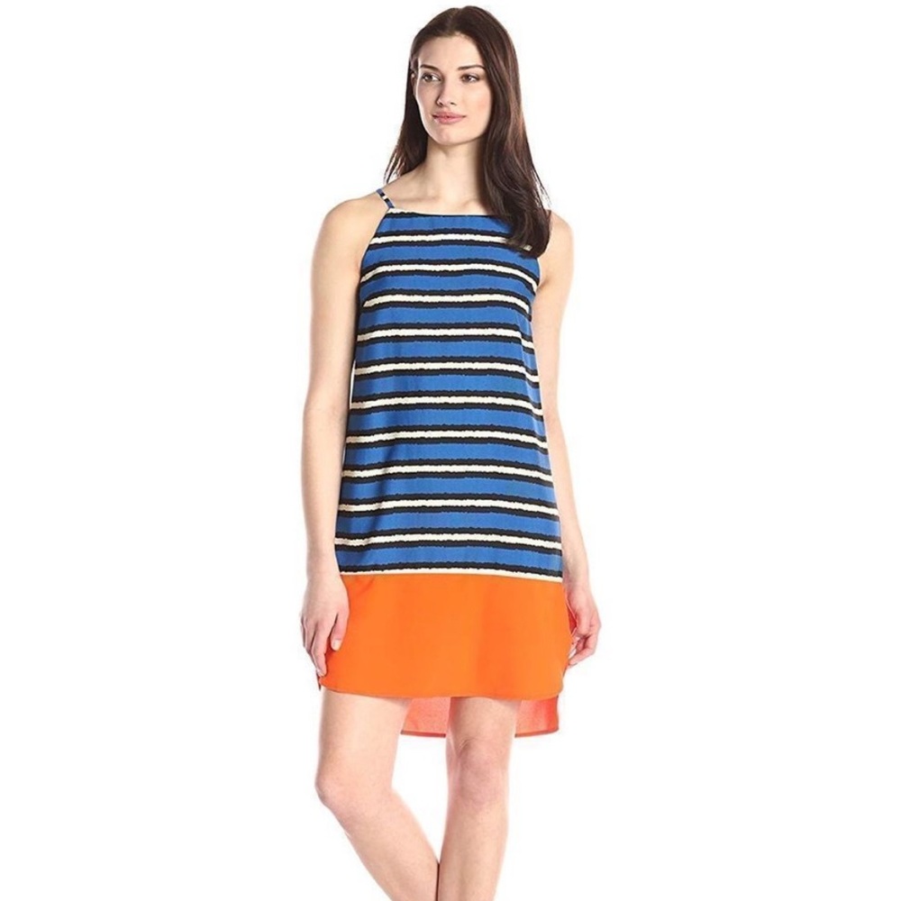THML Women's Sleeveless Striped Dress with Solid Contrast Bottom EUC